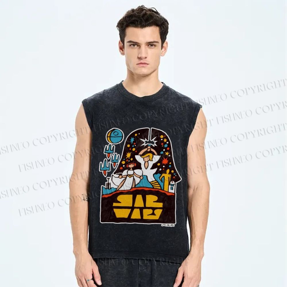 Unisex Star Wars Graffiti Printed Washed Tank Top