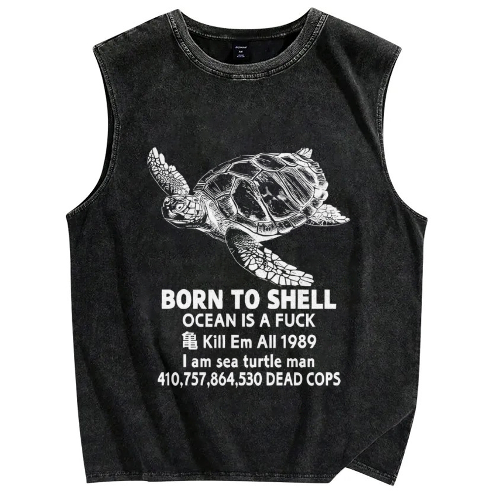 Unisex Born To Shell Printed Washed Tank Top