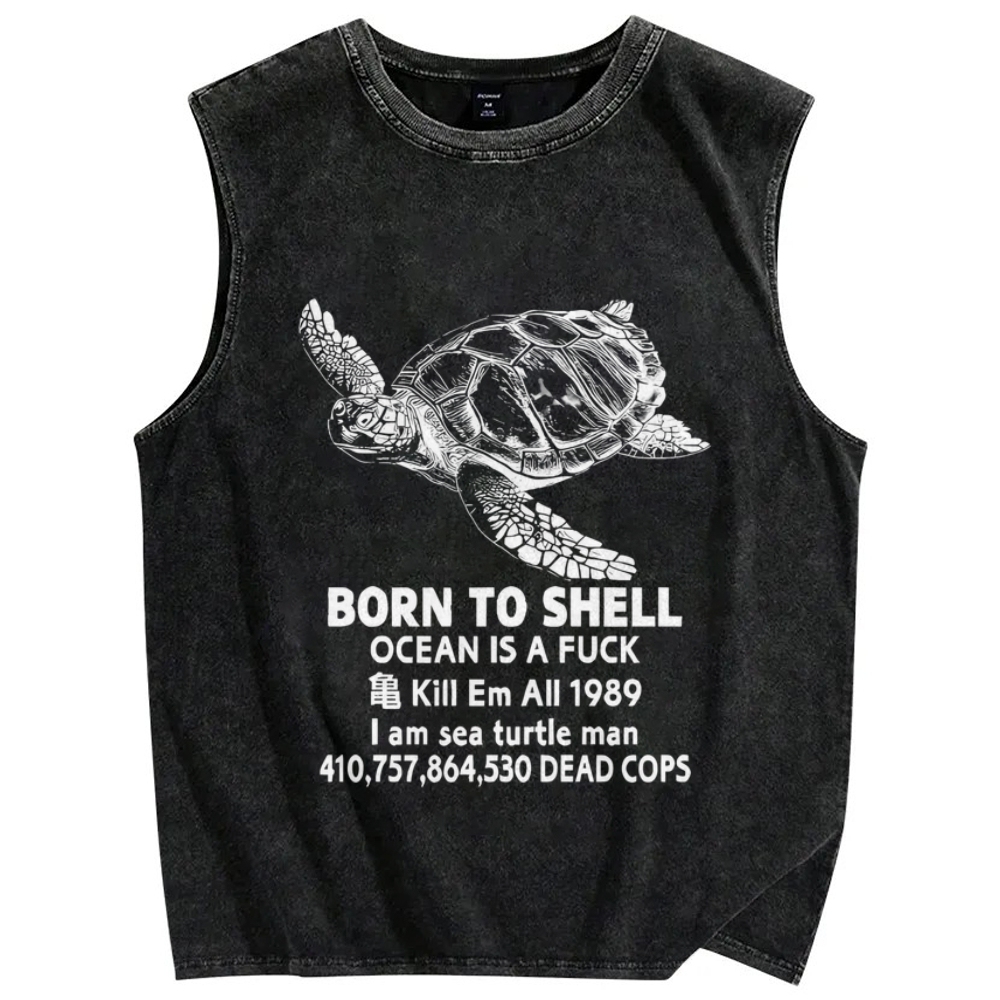 Unisex Born To Shell Printed Washed Tank Top