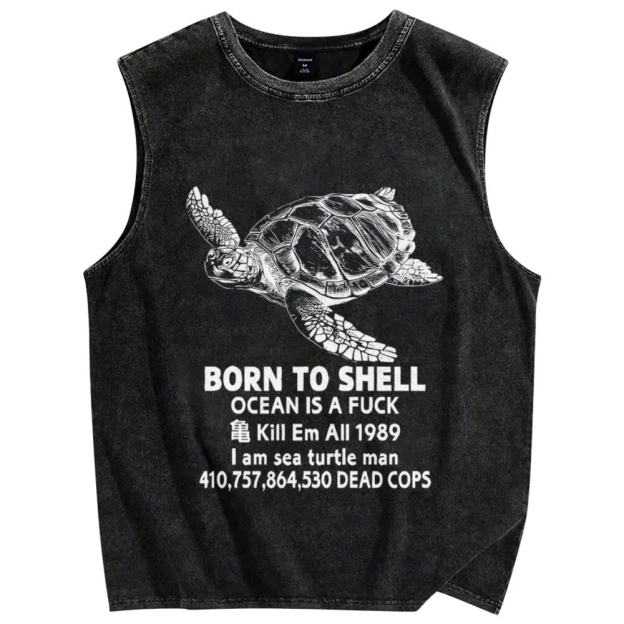 Unisex Born To Shell Printed Washed Tank Top
