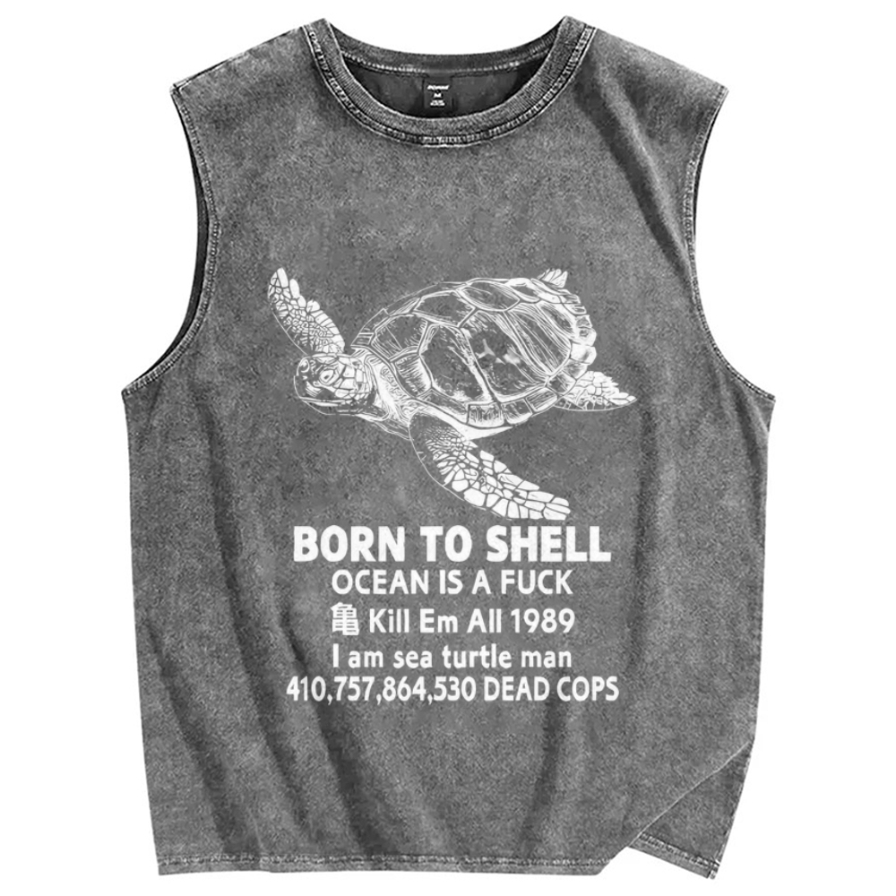 Unisex Born To Shell Printed Washed Tank Top