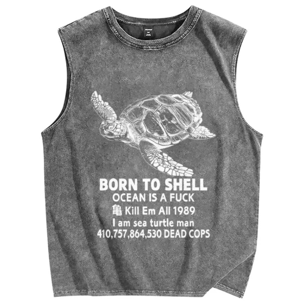 Unisex Born To Shell Printed Washed Tank Top