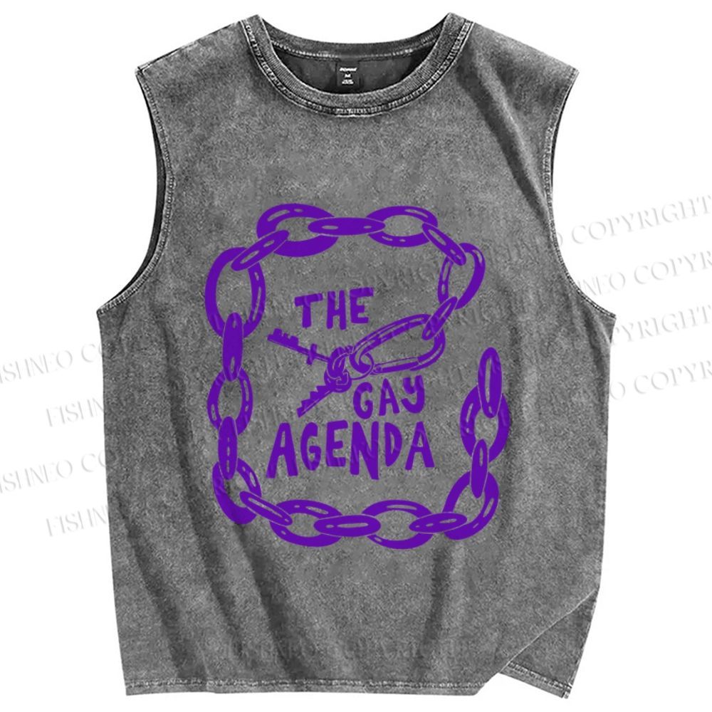 Unisex Pride The Gay Agenda Printed Washed Tank Top