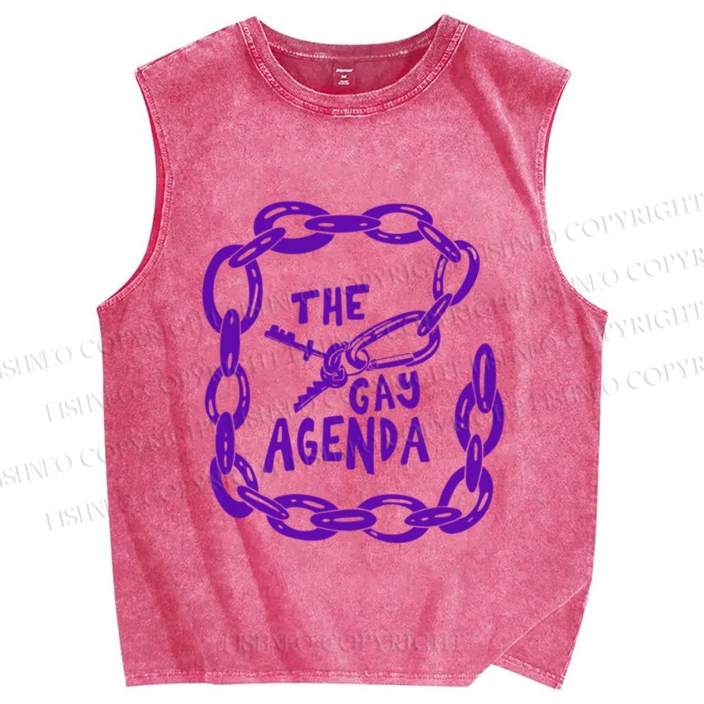 Unisex Pride The Gay Agenda Printed Washed Tank Top