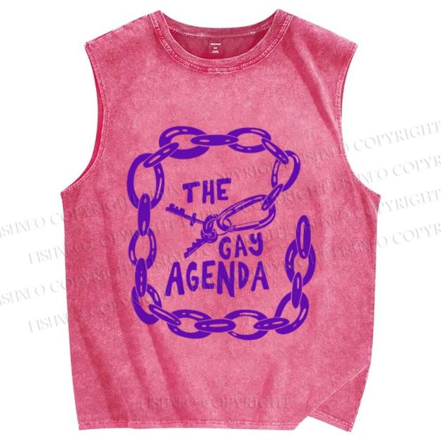 Unisex Pride The Gay Agenda Printed Washed Tank Top