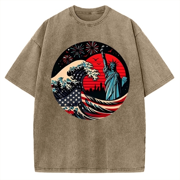 Independence Day And Waves Vintage Washed T-shirt