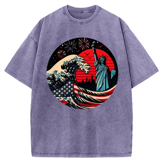 Independence Day And Waves Vintage Washed T-shirt