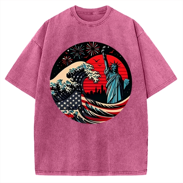 Independence Day And Waves Vintage Washed T-shirt