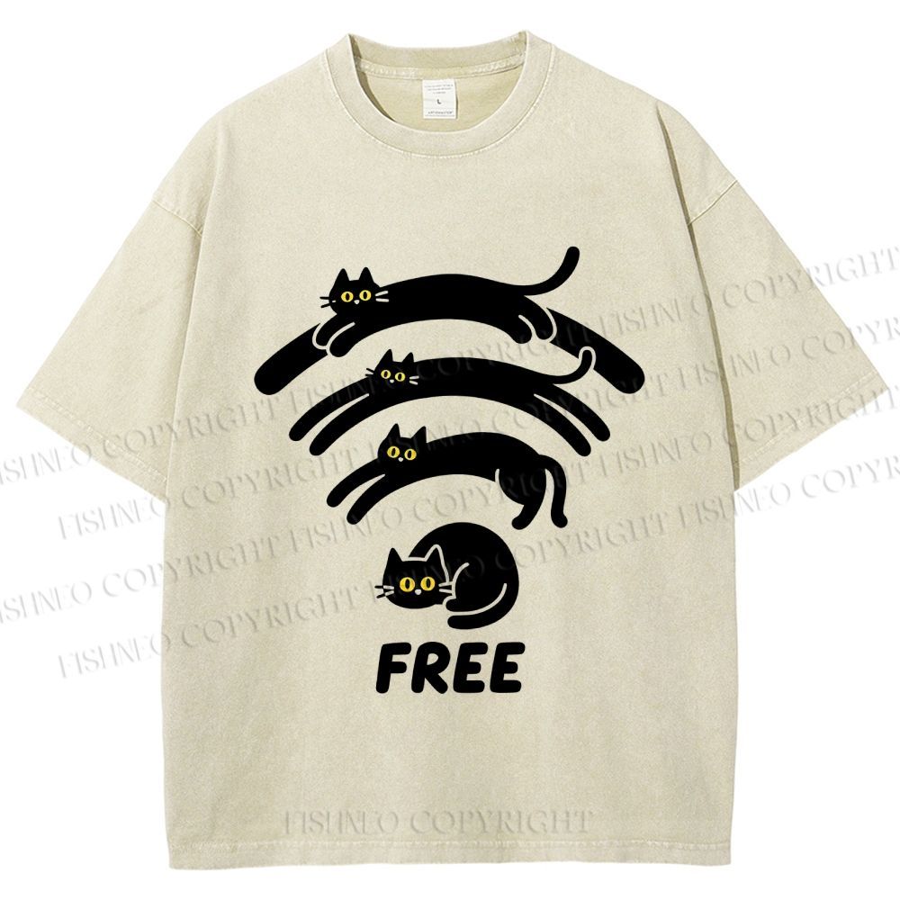Unisex Cat WiFi Printed Washed Tee