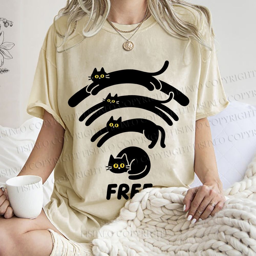 Unisex Cat WiFi Printed Washed Tee