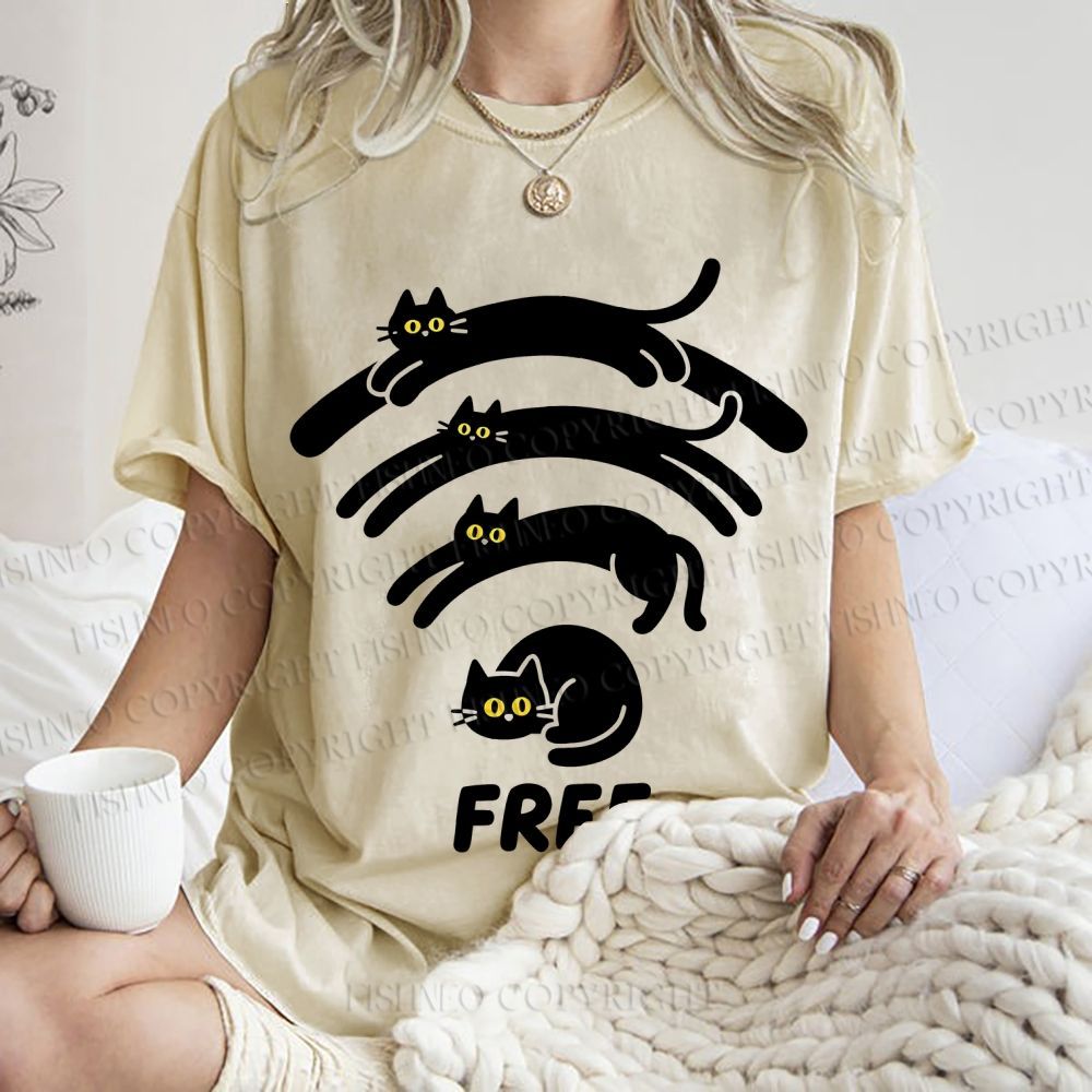 Unisex Cat WiFi Printed Washed Tee