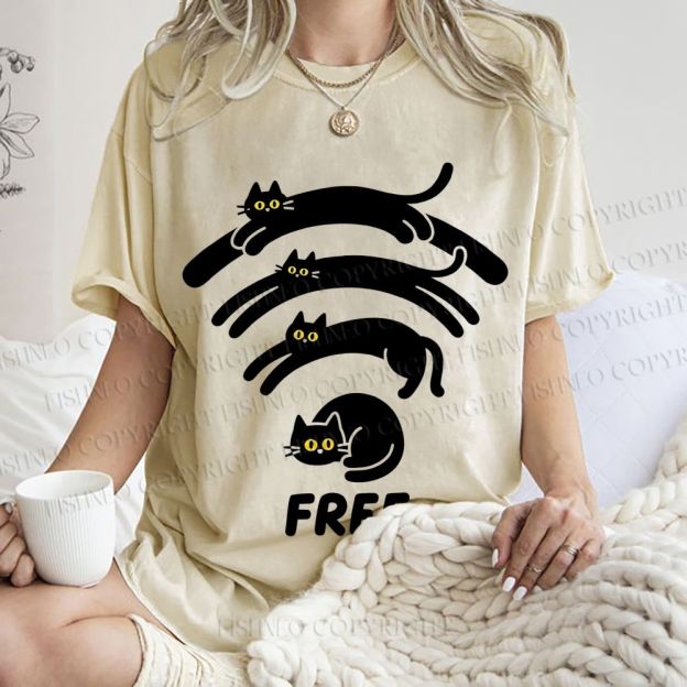 Unisex Cat WiFi Printed Washed Tee