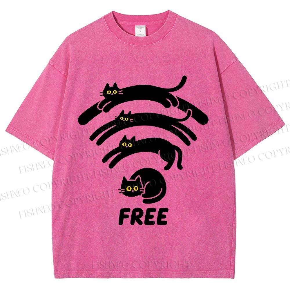 Unisex Cat WiFi Printed Washed Tee