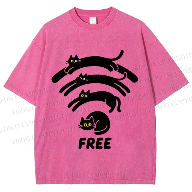 Unisex Cat WiFi Printed Washed Tee