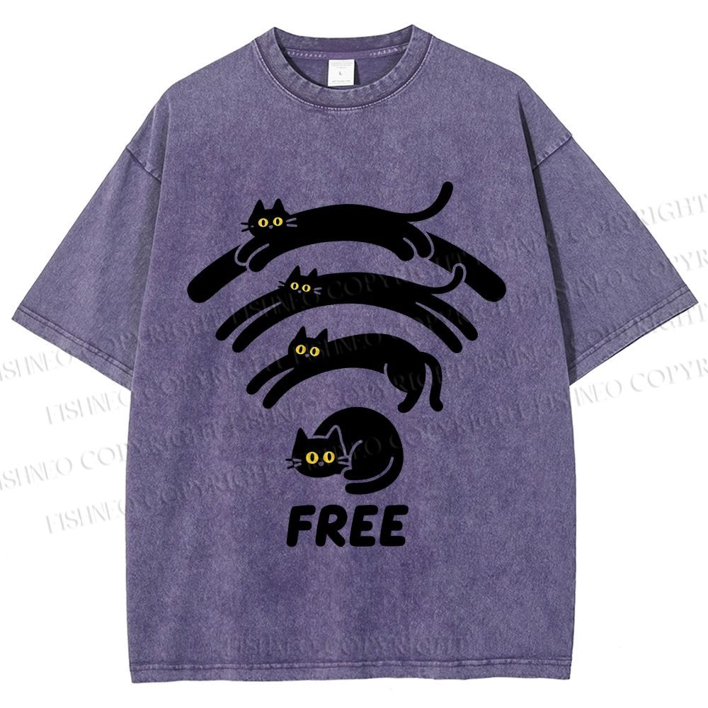 Unisex Cat WiFi Printed Washed Tee