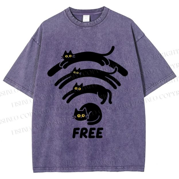 Unisex Cat WiFi Printed Washed Tee
