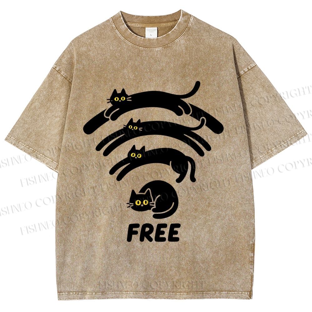 Unisex Cat WiFi Printed Washed Tee