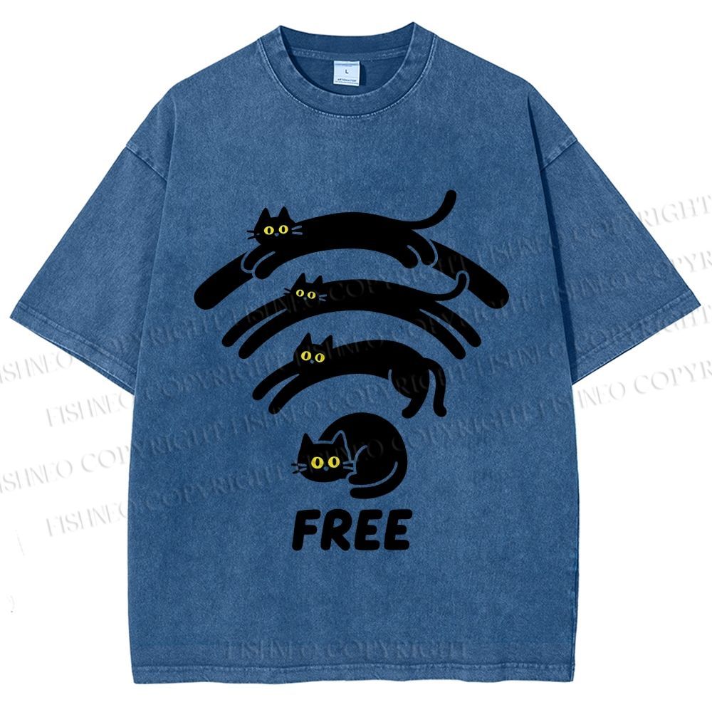 Unisex Cat WiFi Printed Washed Tee