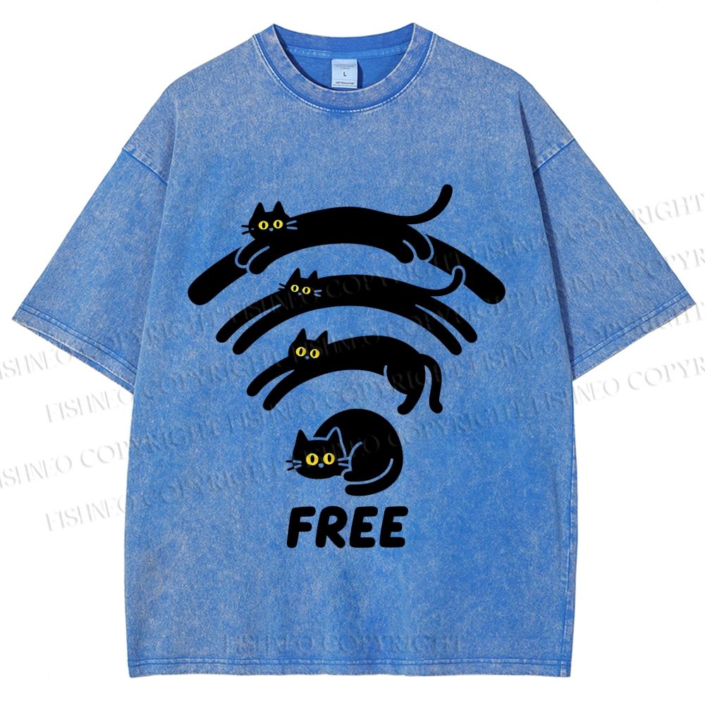 Unisex Cat WiFi Printed Washed Tee