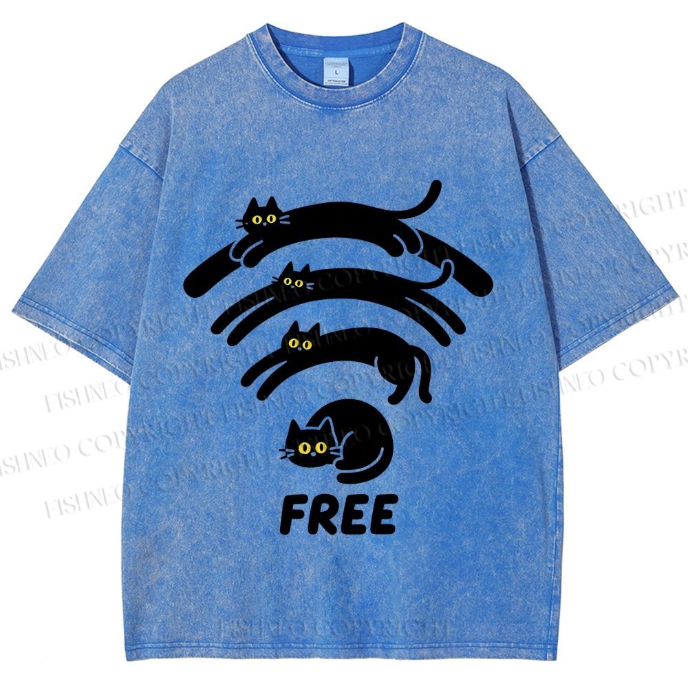 Unisex Cat WiFi Printed Washed Tee