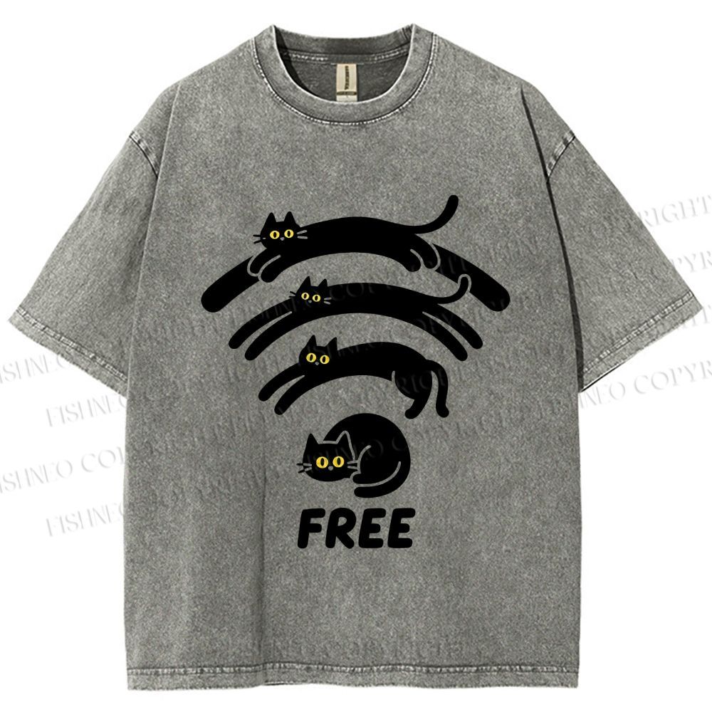 Unisex Cat WiFi Printed Washed Tee