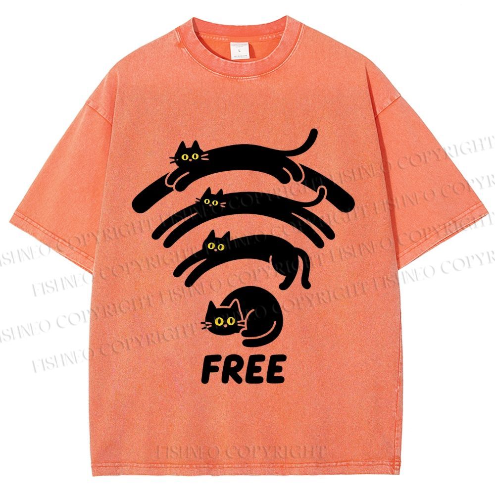 Unisex Cat WiFi Printed Washed Tee