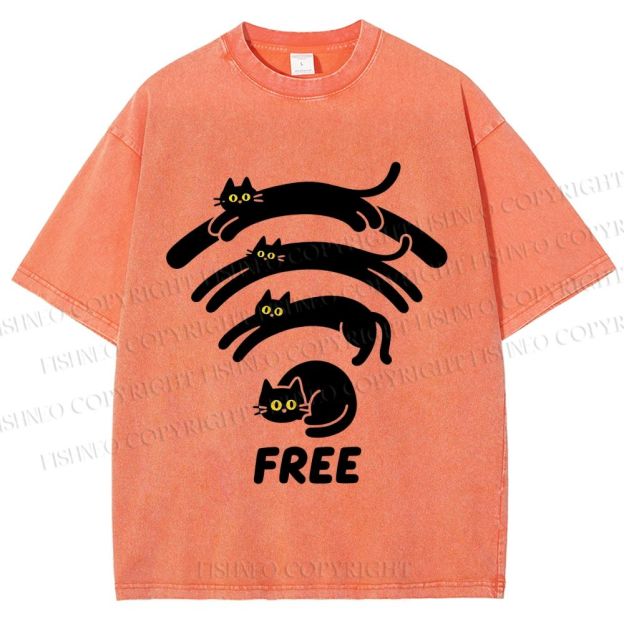 Unisex Cat WiFi Printed Washed Tee