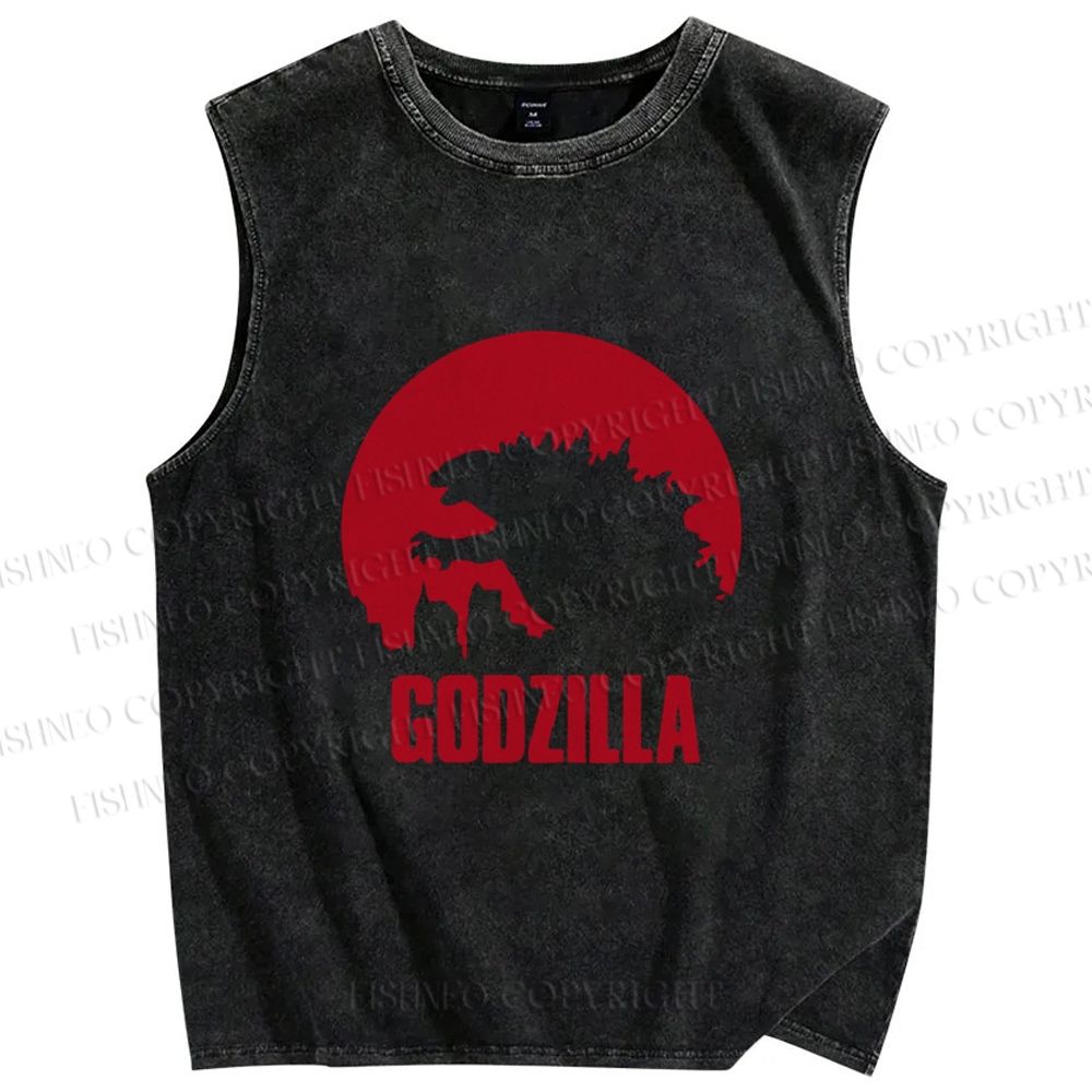 Unisex Godzilla Printed Washed Tank Top