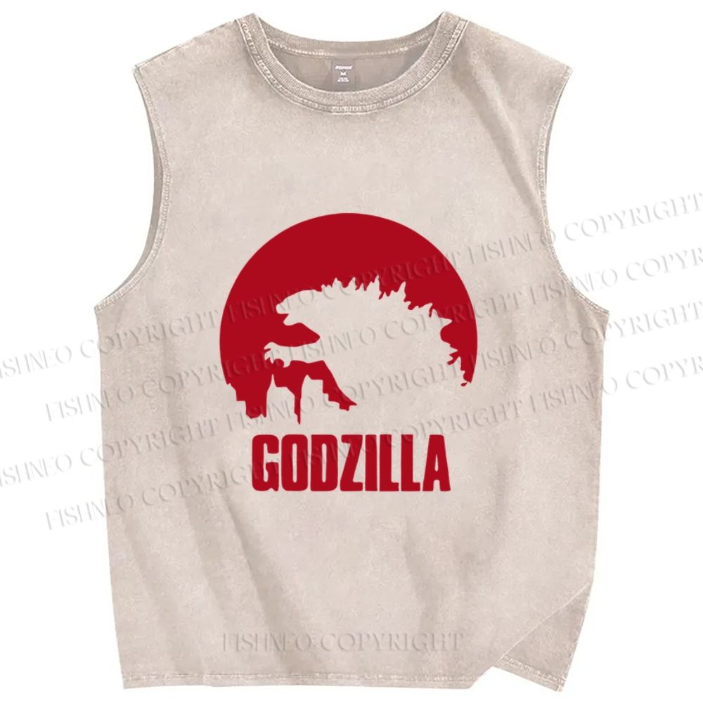 Unisex Godzilla Printed Washed Tank Top