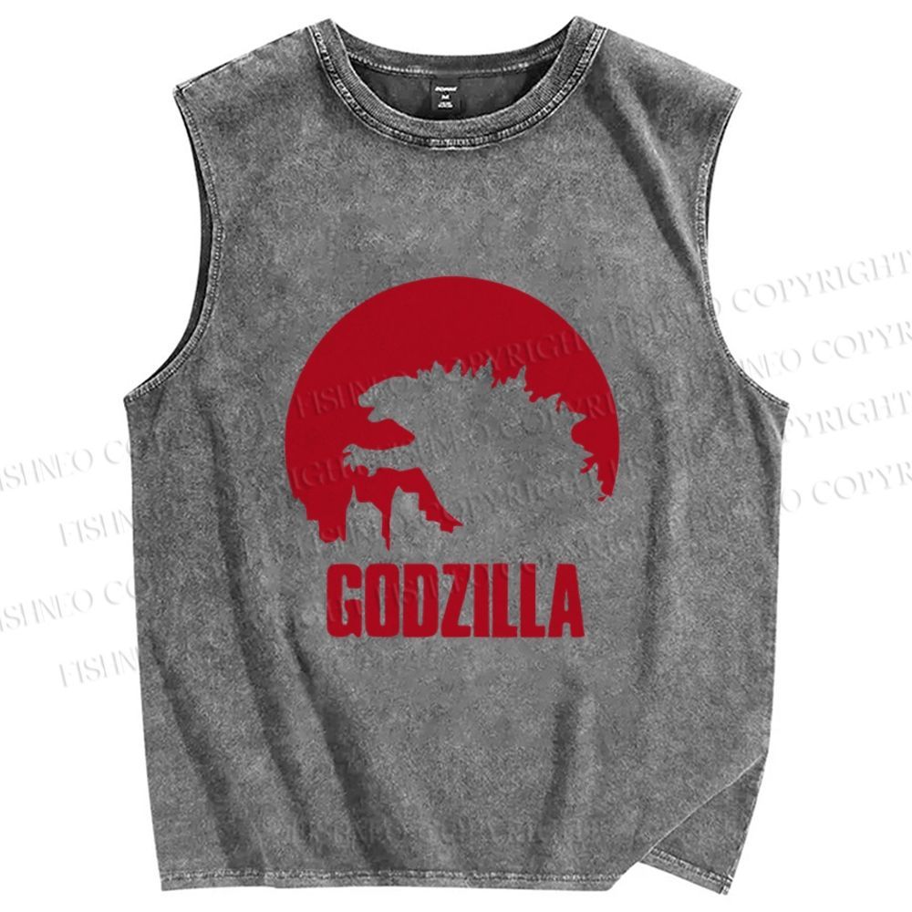 Unisex Godzilla Printed Washed Tank Top