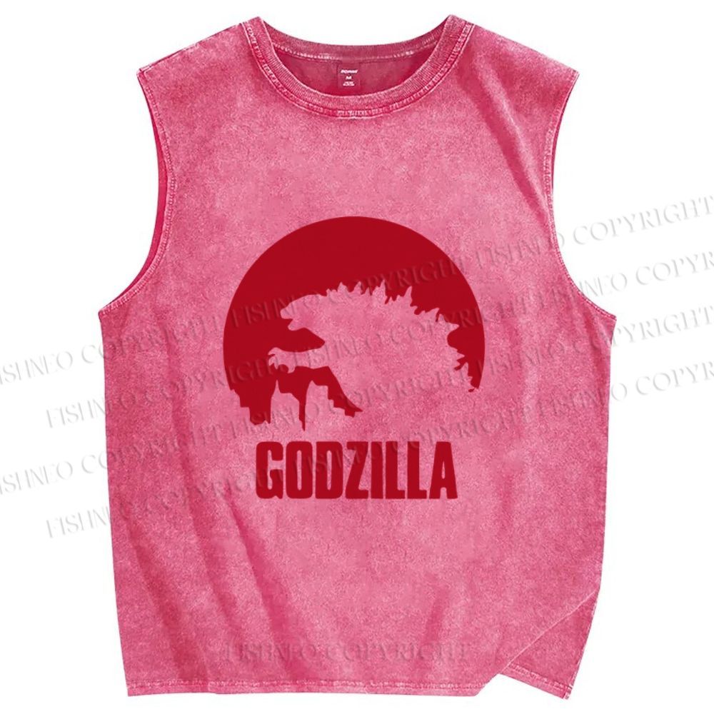 Unisex Godzilla Printed Washed Tank Top