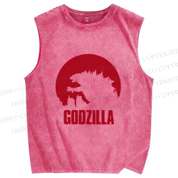 Unisex Godzilla Printed Washed Tank Top