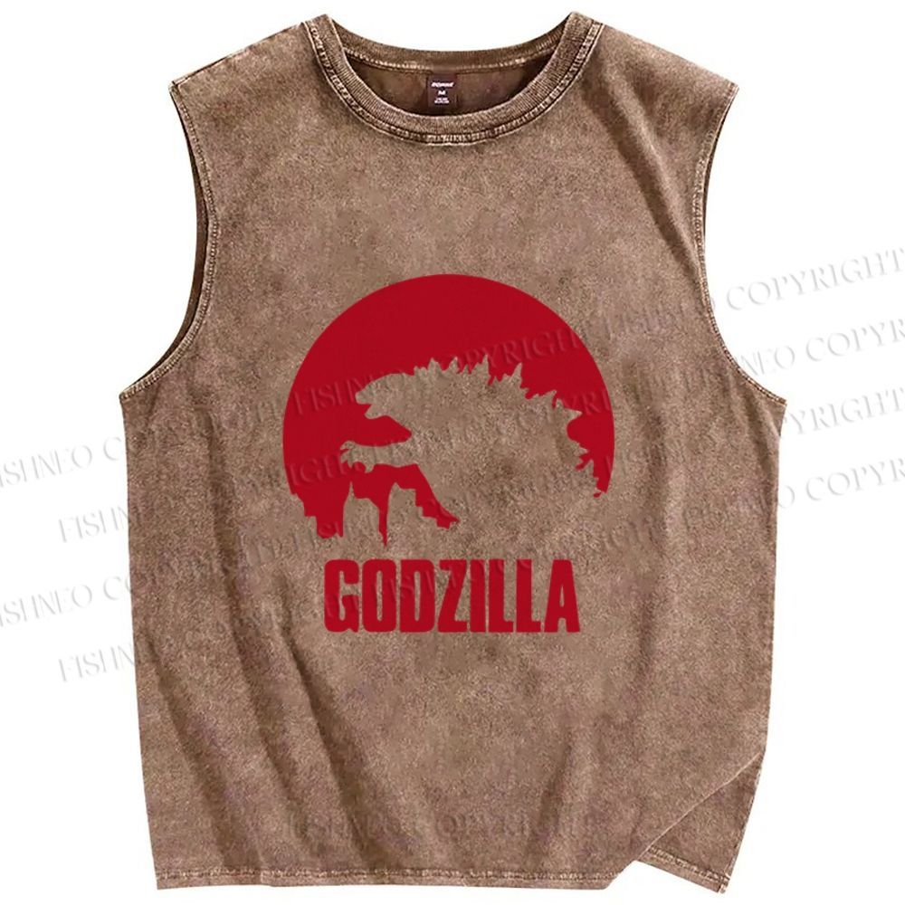 Unisex Godzilla Printed Washed Tank Top