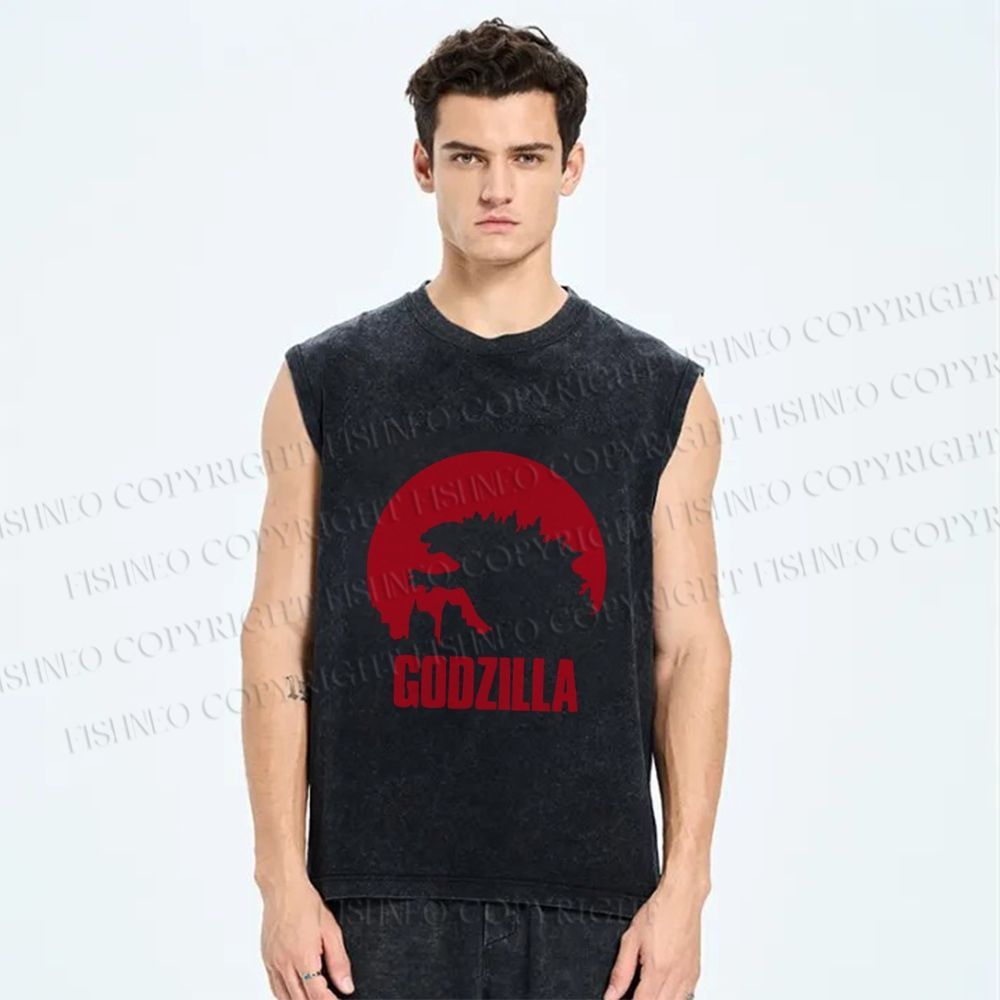 Unisex Godzilla Printed Washed Tank Top