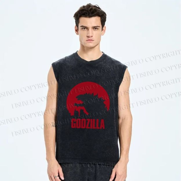 Unisex Godzilla Printed Washed Tank Top