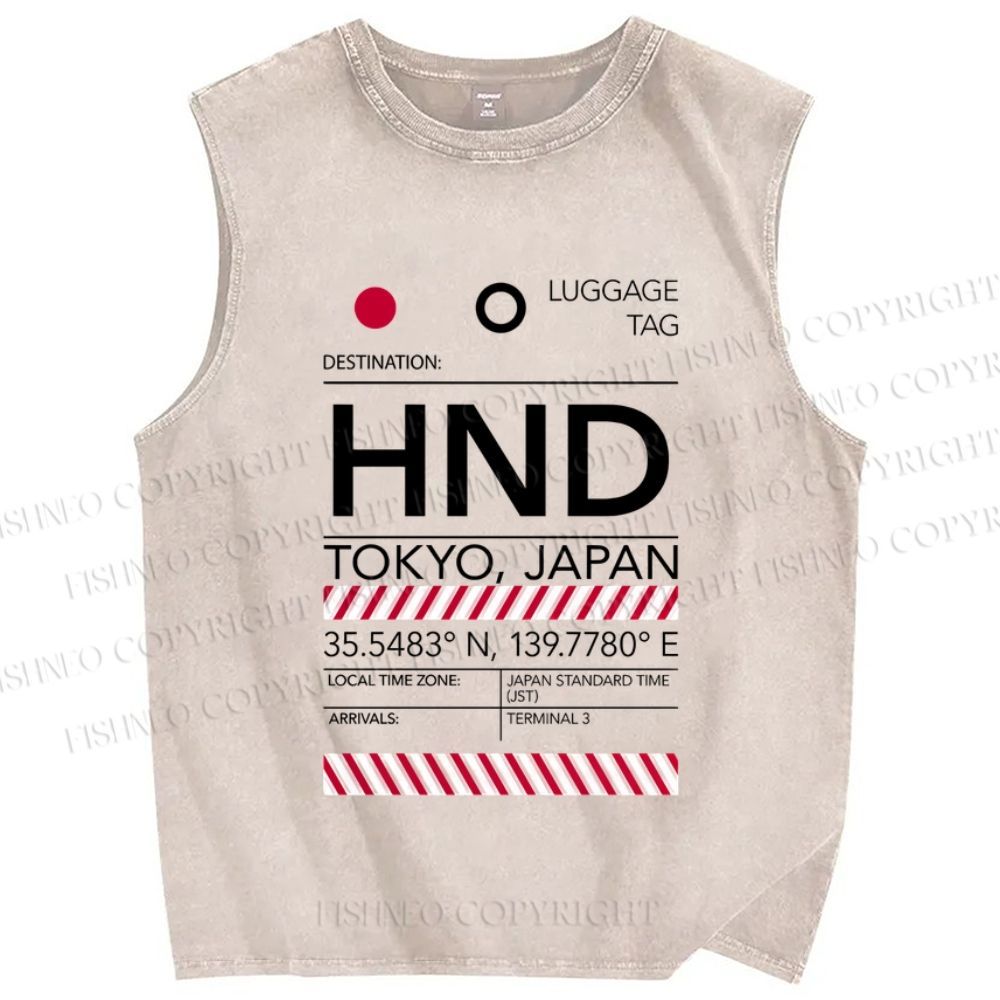 Unisex Japan Haneda Airport Luggage Tag Printed Washed Tank Top