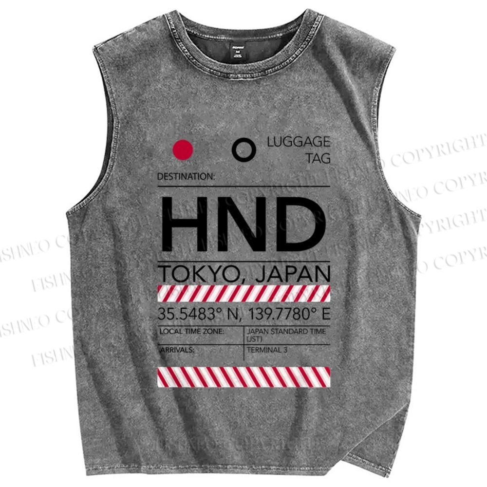 Unisex Japan Haneda Airport Luggage Tag Printed Washed Tank Top