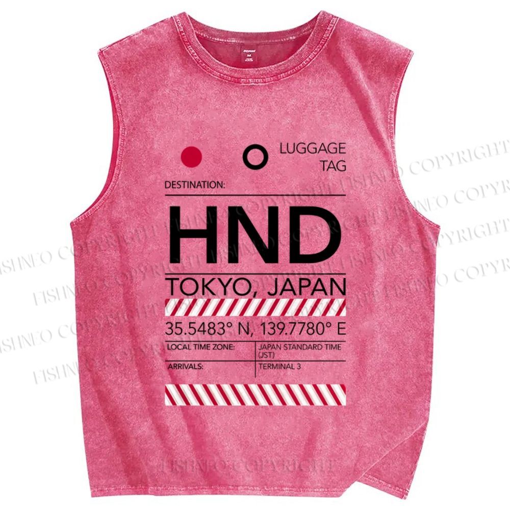Unisex Japan Haneda Airport Luggage Tag Printed Washed Tank Top