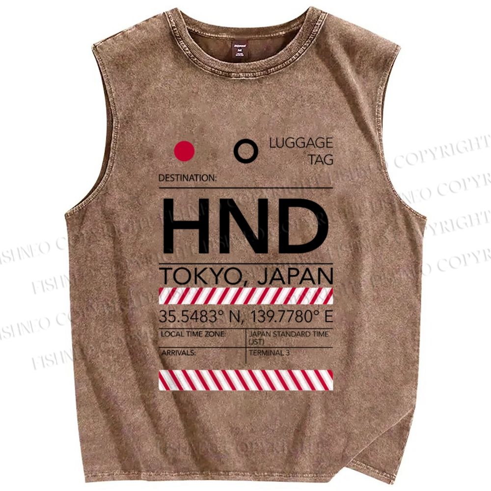 Unisex Japan Haneda Airport Luggage Tag Printed Washed Tank Top