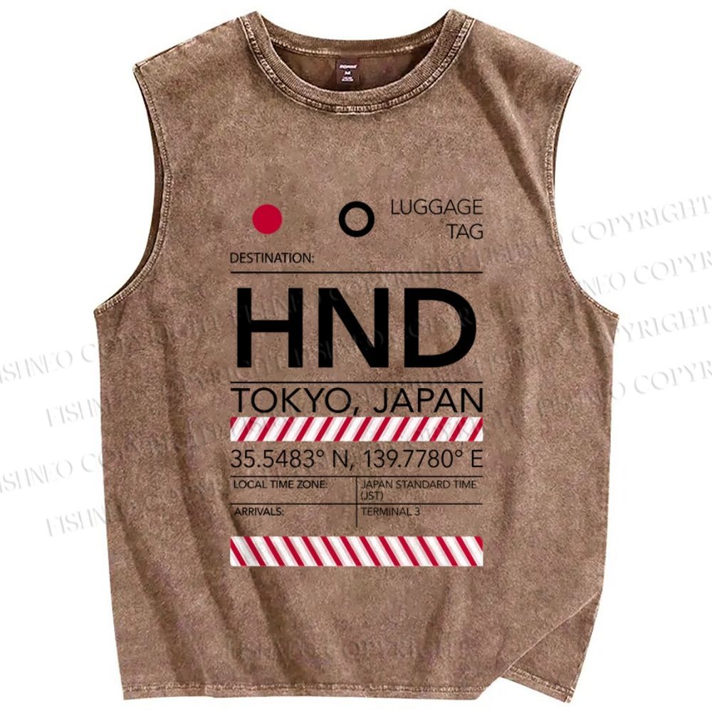 Unisex Japan Haneda Airport Luggage Tag Printed Washed Tank Top