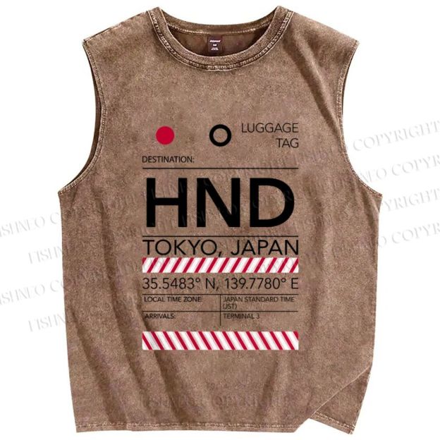 Unisex Japan Haneda Airport Luggage Tag Printed Washed Tank Top