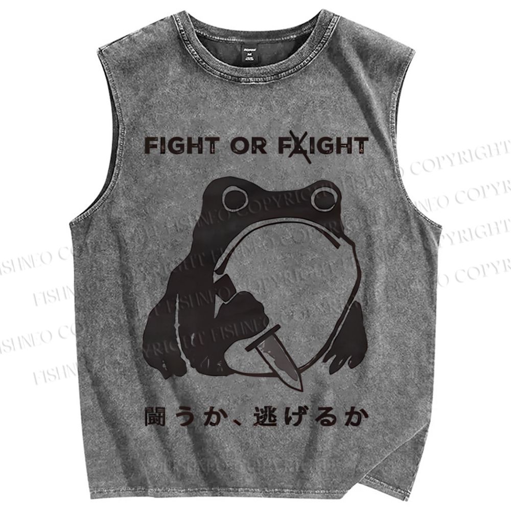 Unisex Fight Or Flight Funny Frog Printed Washed Tank Top