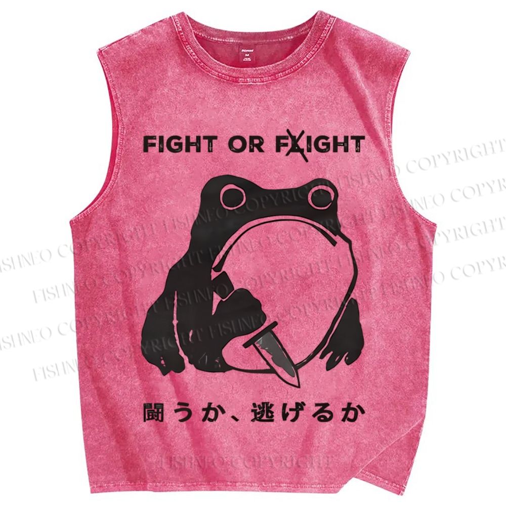 Unisex Fight Or Flight Funny Frog Printed Washed Tank Top