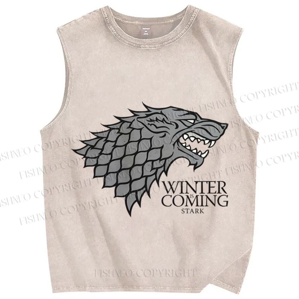 Unisex Game of Thrones Winter Is Coming Printed Washed Tank Top