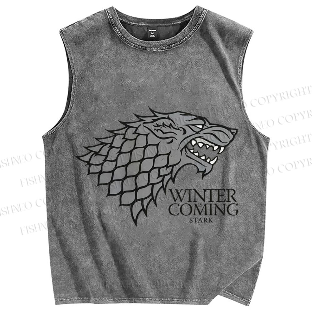 Unisex Game of Thrones Winter Is Coming Printed Washed Tank Top