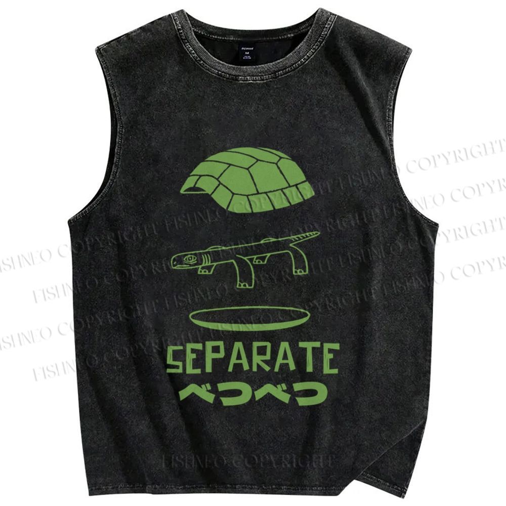 Unisex Separate Turtle Printed Washed Tank Top