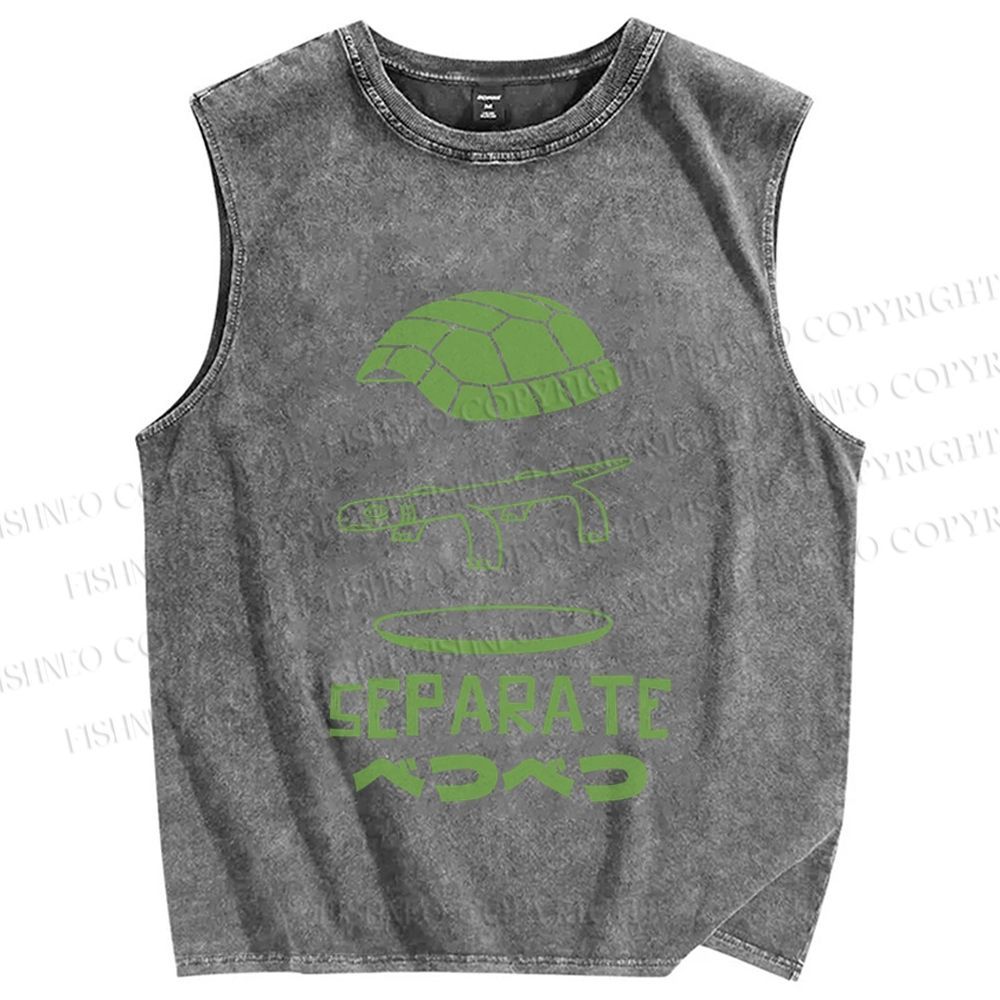 Unisex Separate Turtle Printed Washed Tank Top