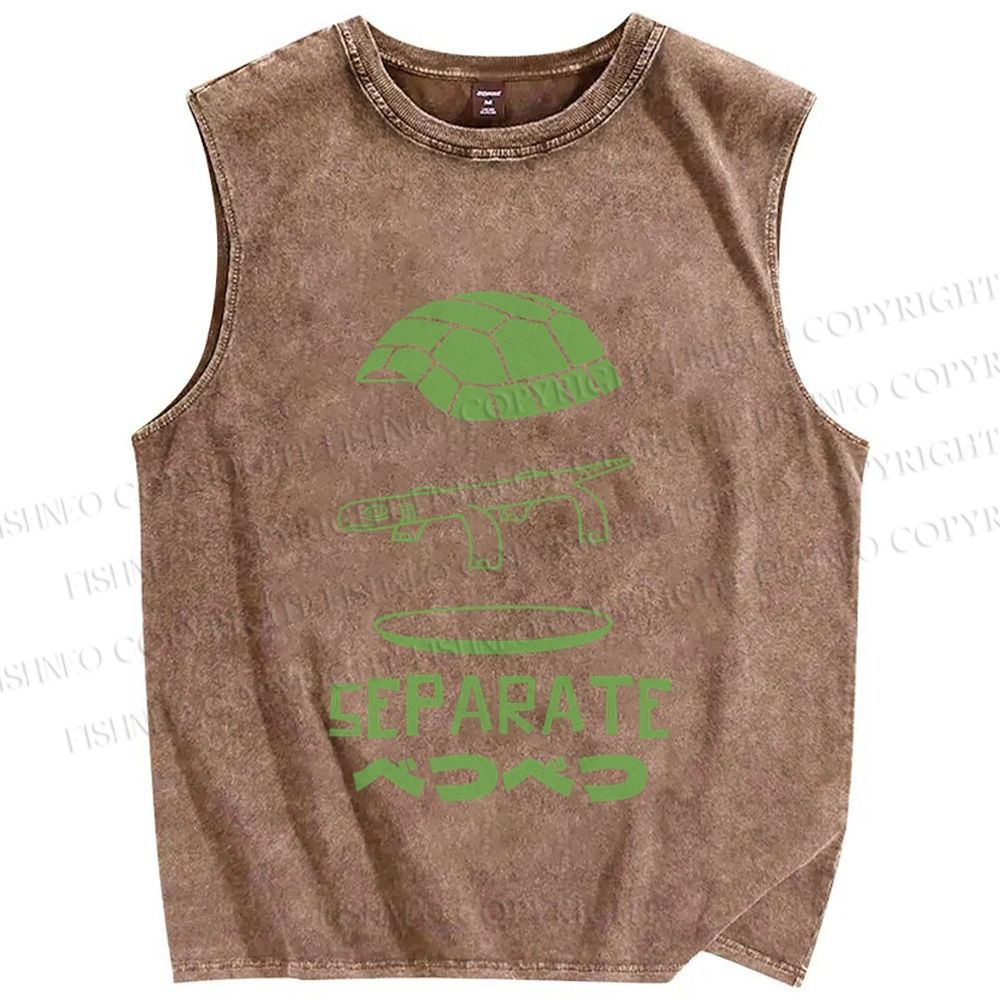 Unisex Separate Turtle Printed Washed Tank Top
