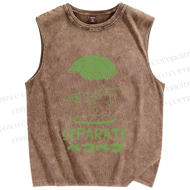 Unisex Separate Turtle Printed Washed Tank Top