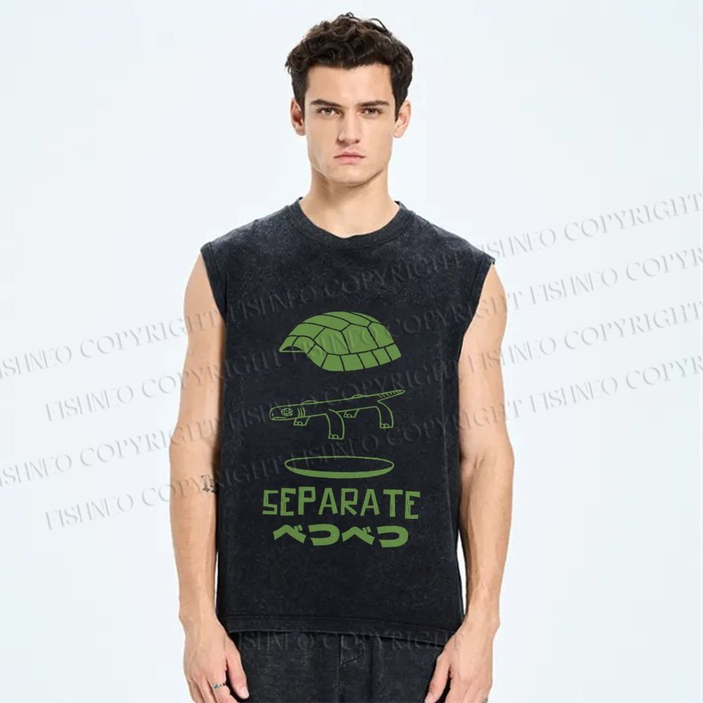 Unisex Separate Turtle Printed Washed Tank Top